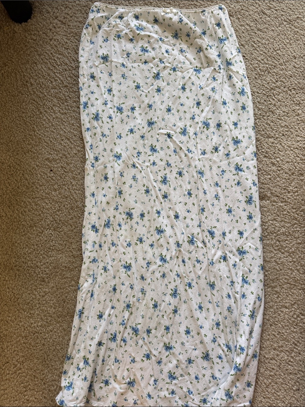 White Floral Maxi Skirt with Blue Print